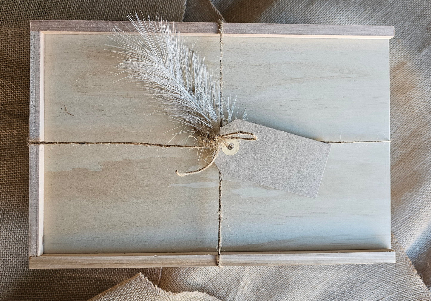 Wooden gift box with lid and tag