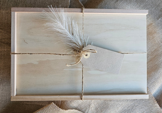 Wooden gift box with lid and tag